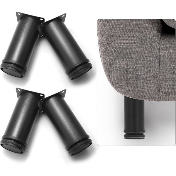 Sæt med 4 Justerbare Møbelben Sort, Ø 50 mm / Højde 120 mm Rustfrit Stål Metal Sofa Ben, Kaffebord Ben til