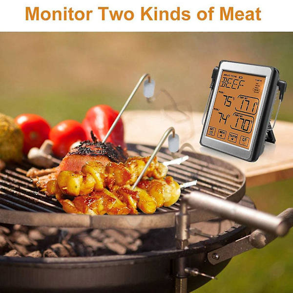 Kødtermometer, med 2 sonder, med LCD-display