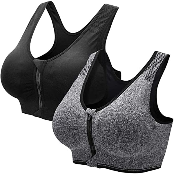 (S)2PCS Kvinners Sports BH Front Glidelås Push Up BH Vest Avtakbar