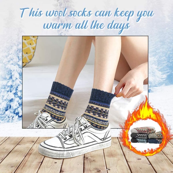 Dame uldsokker, 5 par åndbare termiske sokker bløde tykke