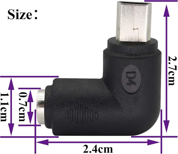 (2-pak-Mini) 90 Grader USB Mini Strømadapter DC med Retvinklet Mini USB Han til DC 5,5x2,1 mm Stik
