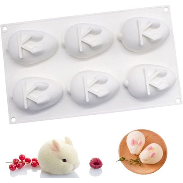 Kanin Silikonform, 6 Håligheter, 3D Kanin Form Silikonform