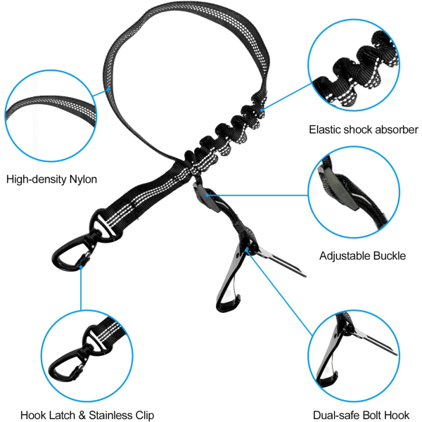2 stk. Justerbart tre-i-ett hundebilbelte med støtdempende elas