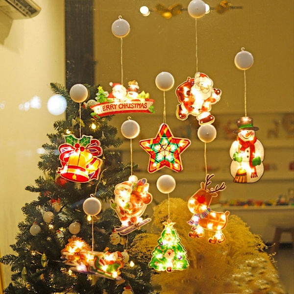 Jule Vindue Hængende LED Lys Jule Ornament Sugekop