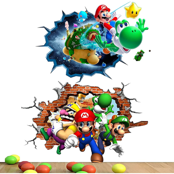Tvådelat set 32 ​​× 49 cm, 47 cm × 31 cm Väggklistermärken Mario Poster