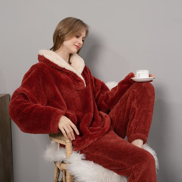 Vinterpyjamas pyjamas flanell förtjockad lila hemmakläder -