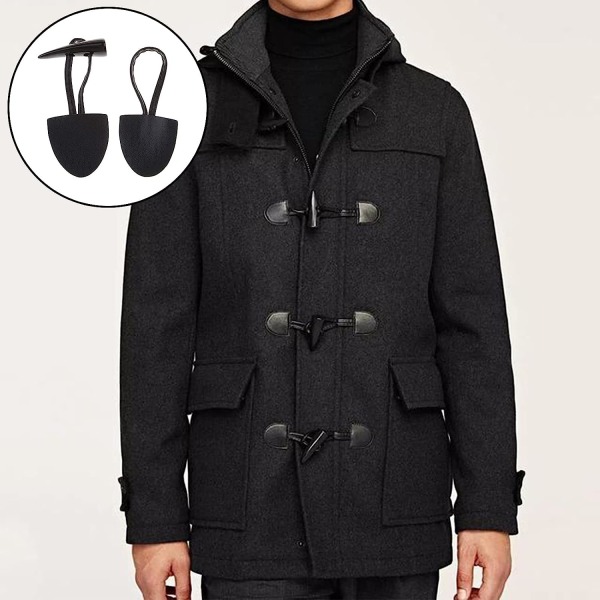 Horn Button Læder 10PCS Horn Button Duffle Coat Lukning Pu Læder Horn Toggle Lukning Resin Lukning Toggle Lukning Knapper Frakke Jakke Syning DIY Knap Sort