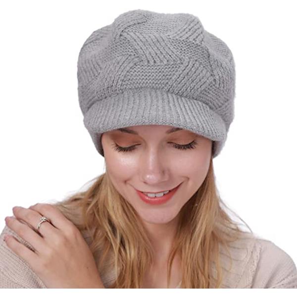 Vintervarm lue for kvinner, strikket slouchy beanie med heklet dusk