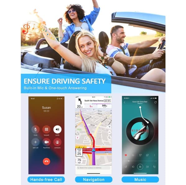 1 stk. Svart, Bluetooth 5.0-mottaker for bilstøydemping AUX Ada