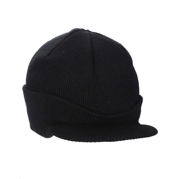 Herre Vinter Beanie Hat-Sort med Skygge Varm Dobbelt Strik Manchet Be