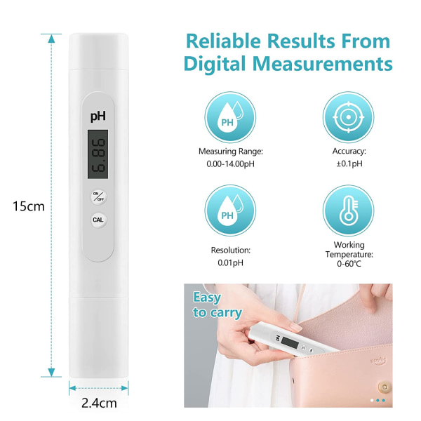 Elektronisk pH-måler, 0-14 pH måleområde, høj nøjagtighed