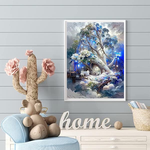 30x40cm, Tree Blue 5d timanttimaalattu strassi-kirjonta kanva
