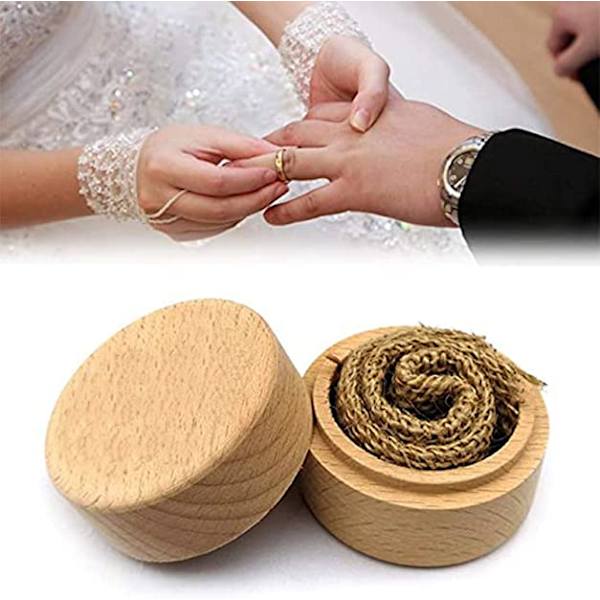 2 st Mini Rund Trä Ring Smyckeskrin Bröllop Ring Box Solid