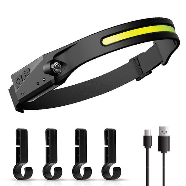 USB-oppladbar LED-hodelykt med fire kroker og USB-lading c