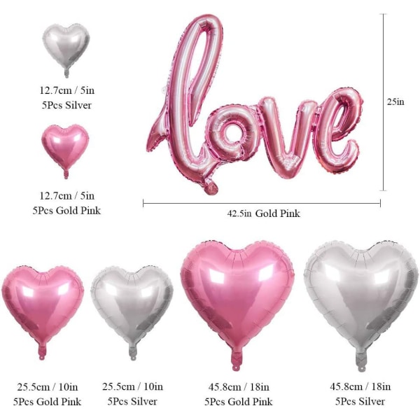 Folie Combo Ballon Sæt 30ps Pink Love Romantic Love Valentine's D