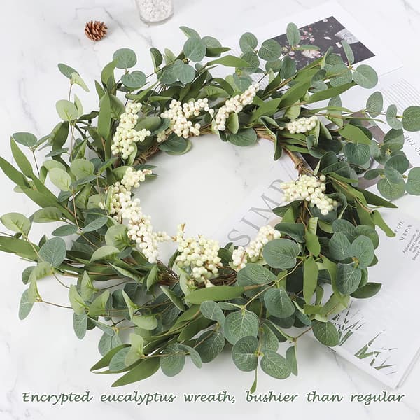 Grøn - Dekorativ krans, kunstig sommer eucalyptus krans,