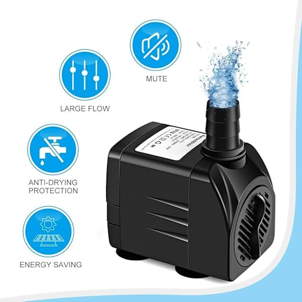 1 stk. nedsænkelig vandpumpe, 25W 1800L/H miniakvariepumpe, justerbar springvandspumpe til damspringvand, fisketank med 3 dyser, 1,9 m ledning (støj 20 til 30 DB)