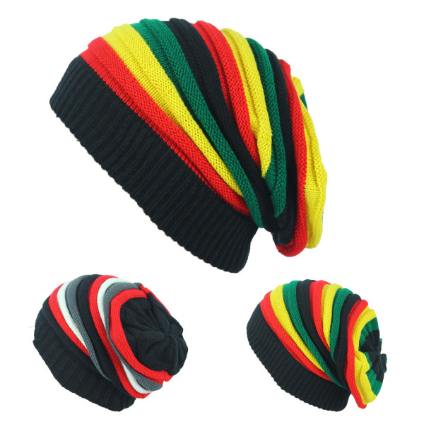 Vinterluer Jamaican Beanie Stripes Slouchy 2#