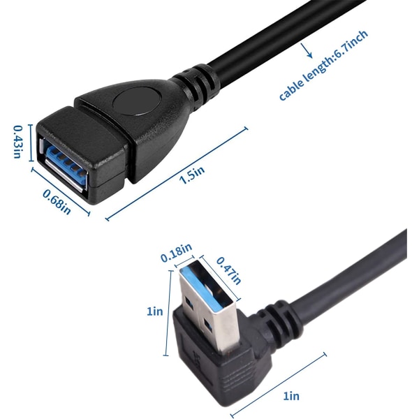 SuperSpeed ​​​​USB 3.0 uros-naaras jatkodatakaapeli Ylös ja