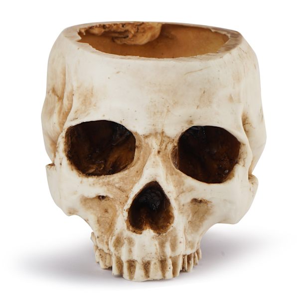 Kunstig harpiks skallehode, Halloween-pynt godteriskål,