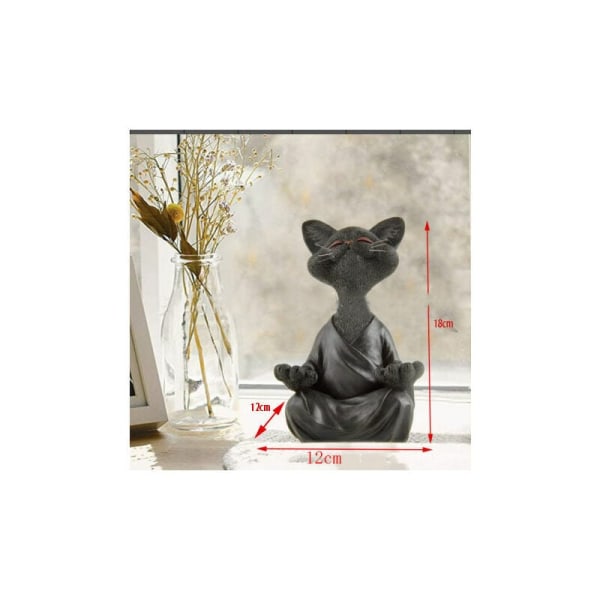 (12x12x18cm-Grå) Katt Buddha-statue - Lykkelig katt Buddha, katt Buddha meditasjonskatt statue hageskulptur utendørs dekorasjon, yoga Buddha meditasjonskatt, utendørs plen dekorasjon