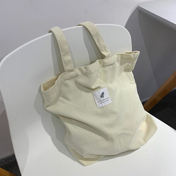 Kordväv Tote Bag Axelväska Shopping Tote Bag（Vit）