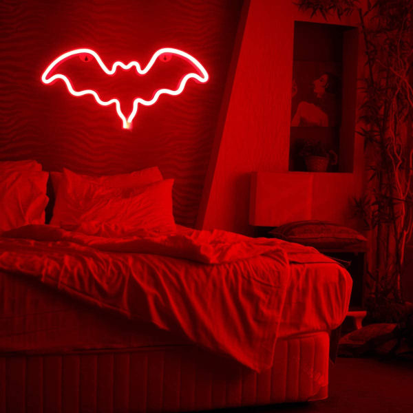 LED Neon Bat Lys Juledekoration, Bat Formet Halloween N