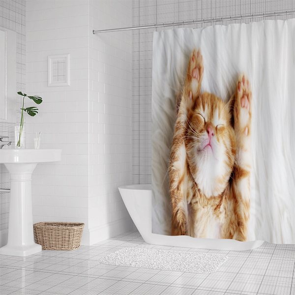 Stor Orange Katt Djurserie W100×H180 Digitaltryck Polyester Duschdraperi