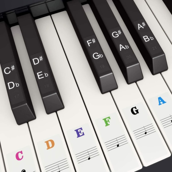 Fargede pianoklistremerker for 37, 49, 54, 61, 88 tangenter, fargerik pian