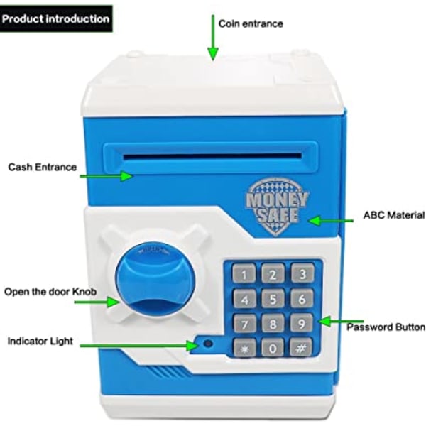 Elektroninen säästöpossu (sininen) automaattisella raharullalla, ATM Mini