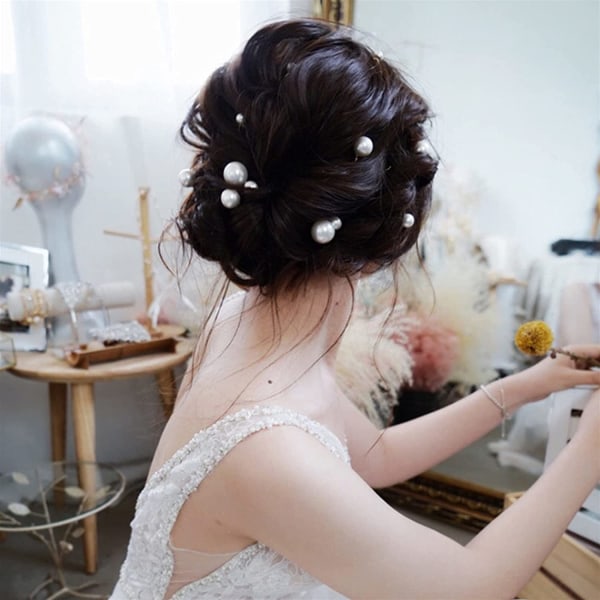 Pearl hårklämmor Bröllop brudblomma Pins, hårnålar Set Flow