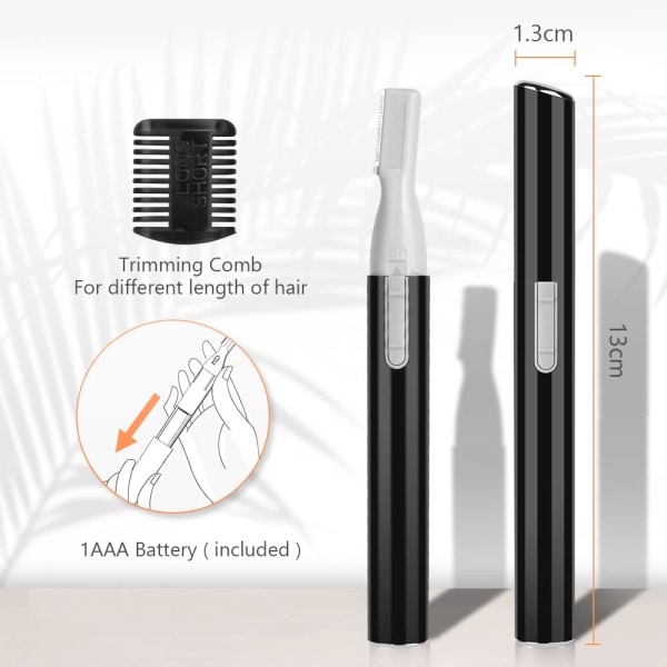Sort - Elektrisk øjenbryns trimmer til kvinder, batteridrevet præc