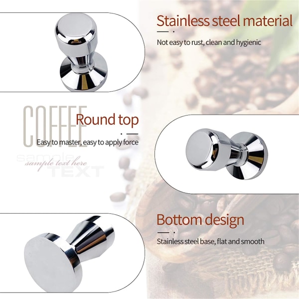 Rustfritt stål kaffetamper 51mm, med silikonmatte for Portaf