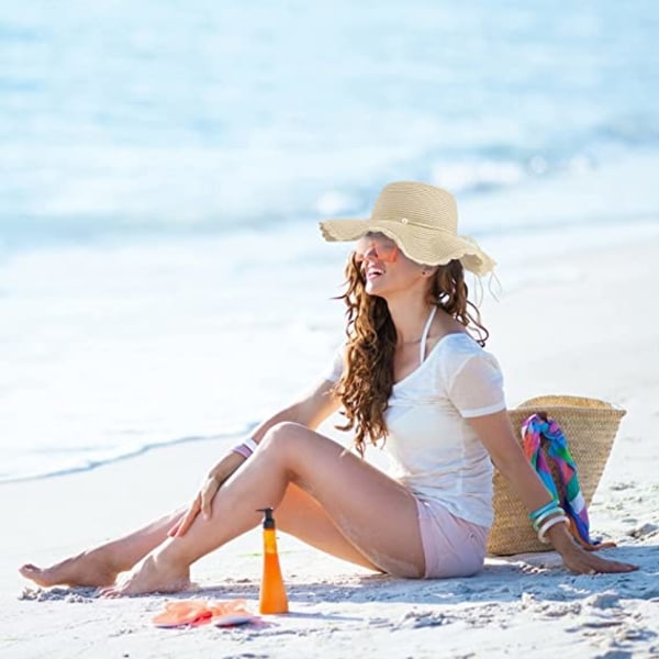 Stråhatt for kvinner, sammenleggbar solhette UV-beskyttelse, sommerstrand Vi