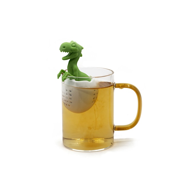 Grön - 1 x söt djur silikon teinfuser, ätbar silikon teinfuser, dinosaurie te sil, rolig te sil, omrörning teinfuser