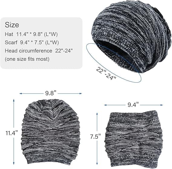 Dam Slouchy Mössa och Halsduk Set för Flickor Varm Stickad Vinter (Grå)