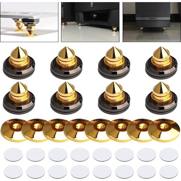 8 stk gullhøyttaler subwoofer endehetter solid messing kjegleisolator