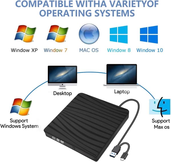 Extern CD/DVD-enhet, USB 3.0 Typ-C extern DVD-brännare CD-inspelare