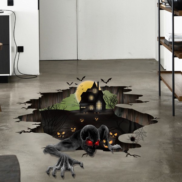 2 stk. 3D knusende Halloween gulv væg loft klistermærke skræmmende skelet