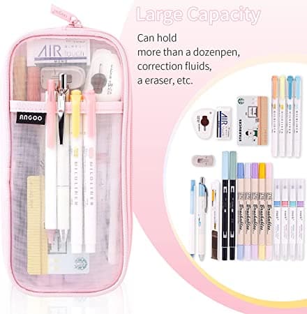 （pink）Gitternet Pensel Etui med Lynlås Klar Makeup Farve P