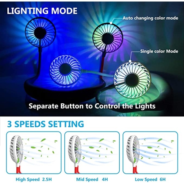 Halsfläkt, vit plus röd bärbar fläkt, USB-minifläkt, bärbar Rec