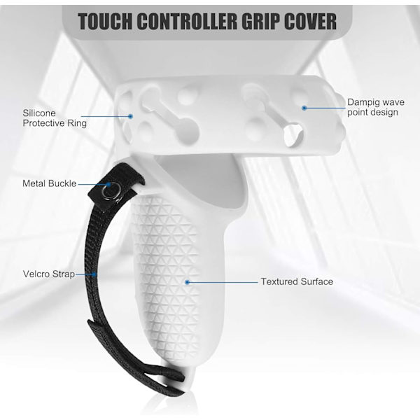 (Hvit) Oculus Quest 2 Touch Controller Full Silicone Protective