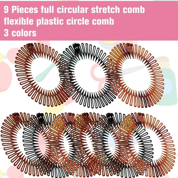 9 stycken full cirkulär stretch kam flexibel plast cirkel kam