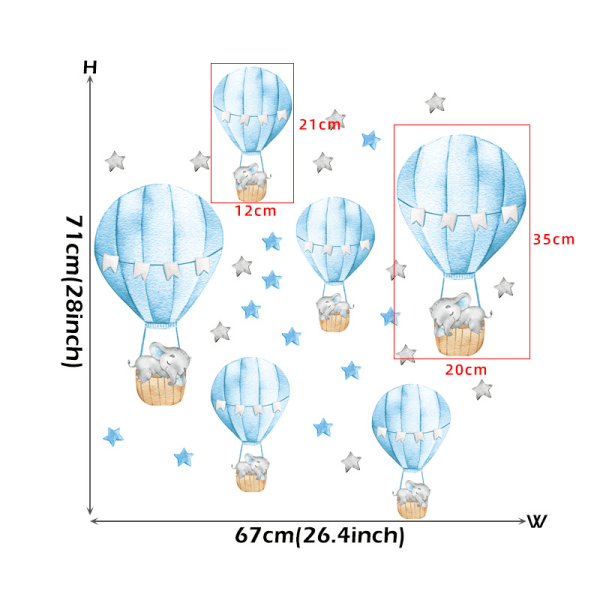 Tredelt jakkesæt varmluftsballon vægklistermærker |Perfekt til en Ch