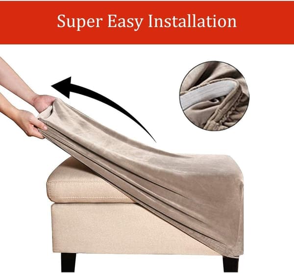 (Brun B) Stretch Ottoman Covers Velvet Ottoman Cover Rectangle Fo