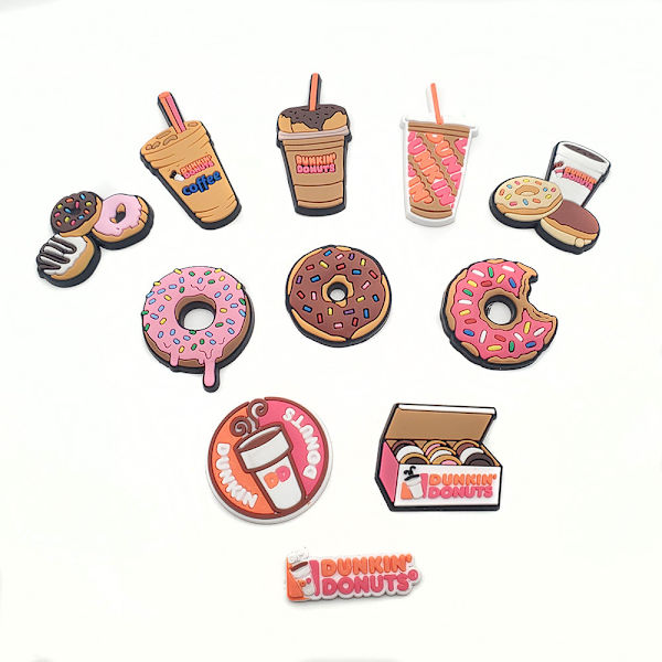 11 stk. 3D-clogsandal-pynt (donuts og mælkete), skosmykker, søde skopynt til clogsko, sandal, armbånd, gør-det-selv
