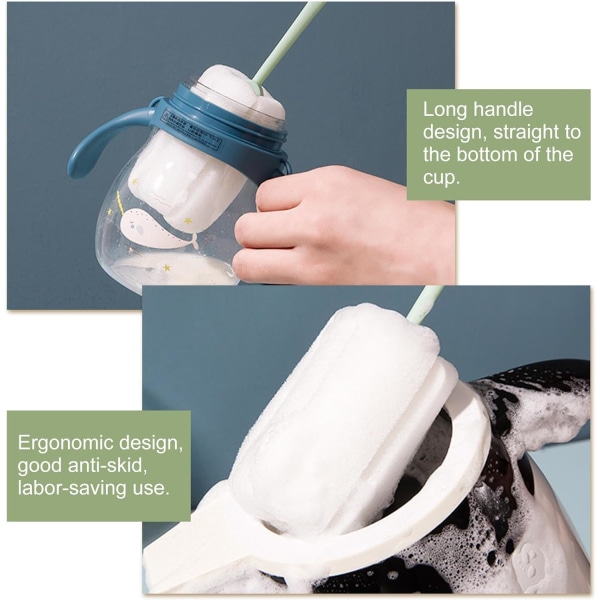 4 pakke myk svamp rengjøringsbørste med plasthåndtak, tåteflaske