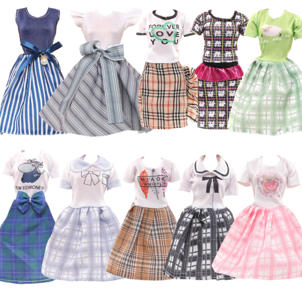 10pcs 30cm Doll Plaid Dress Barbie Dressing Dress Family Toy