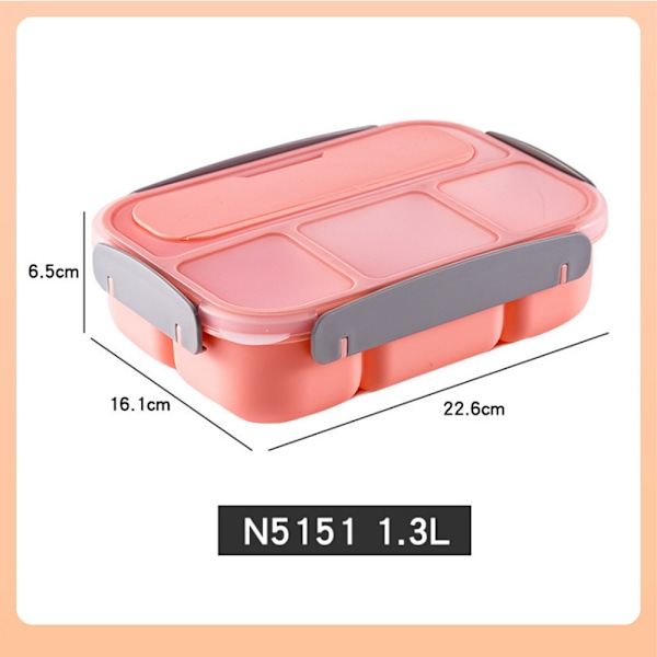 Individuelt forseglet madkasse til skole 4 rum 1300ml Pink
