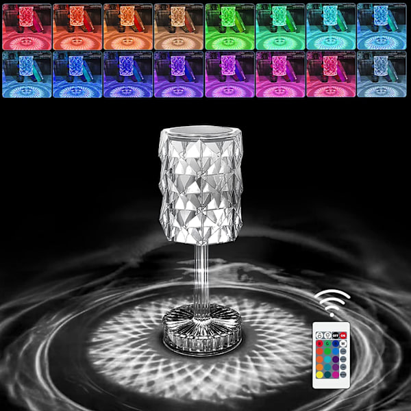 Oppladbar Rose Shadow-bordlampe, krystallvinglass, berøring